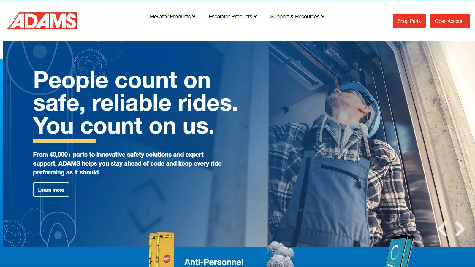 ADAMS Elevator replacement parts and elevator safety products